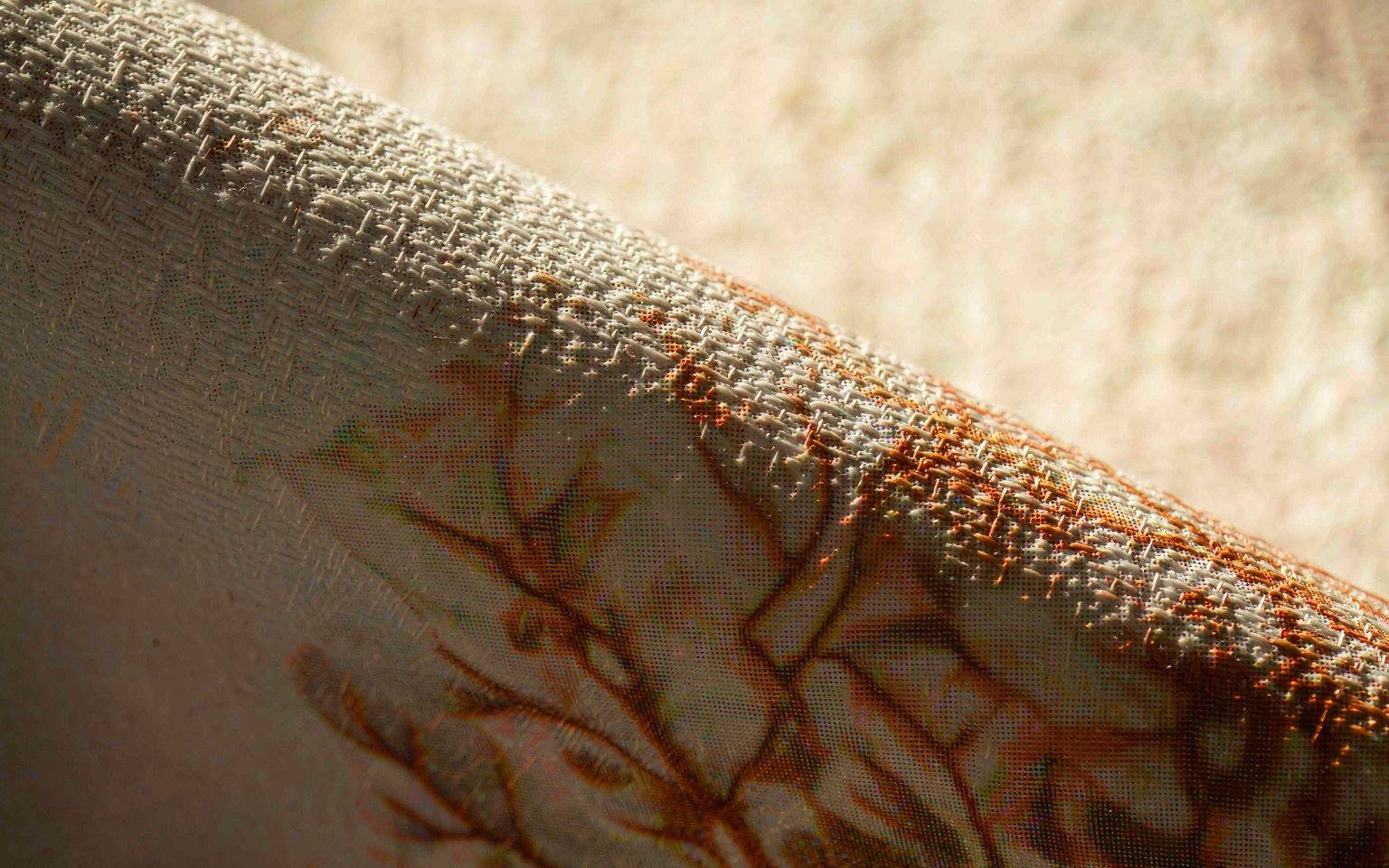 Macro detail of a digitally printed cotton fabric