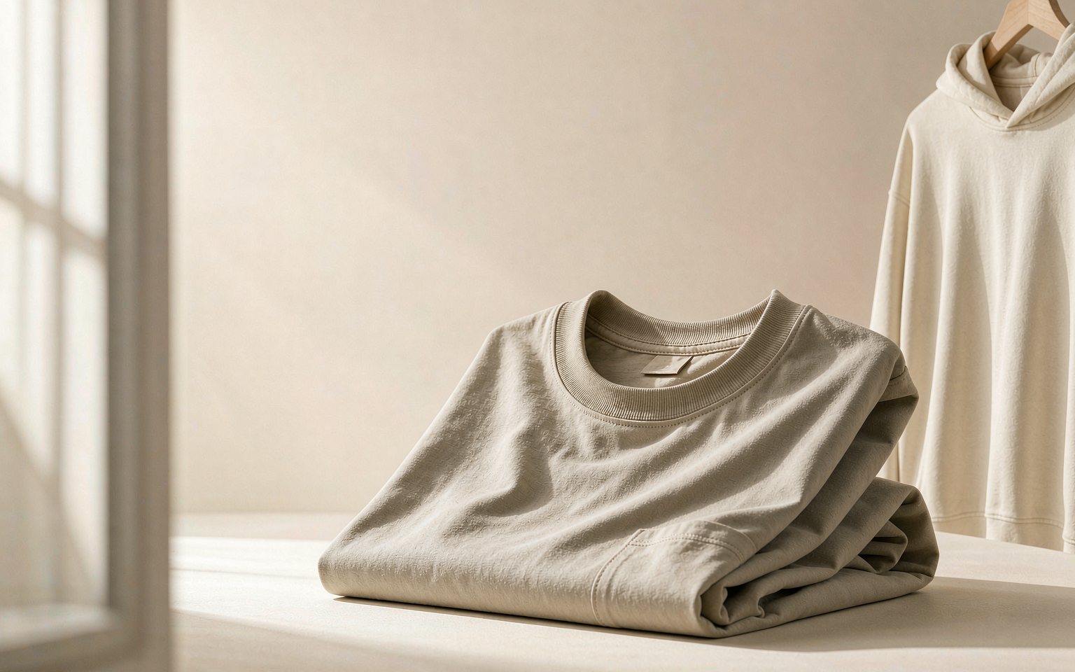 Finished apparel: heavyweight tee and fleece hoodie